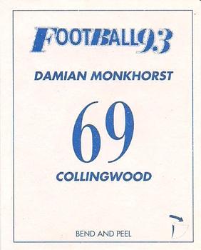 1993 Select AFL Stickers #69 Damian Monkhorst Back